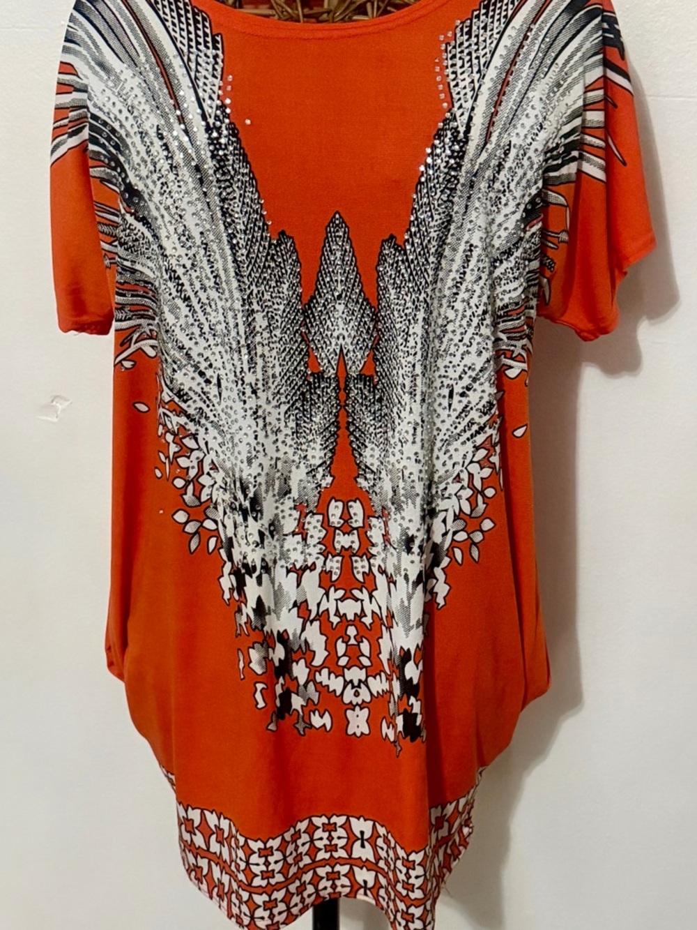 Orange Graphic Wing-Print Women's Top